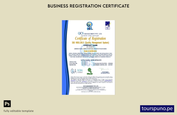 listo para imprimir certificado de registro de Arabia Saudita Plantilla de Word 